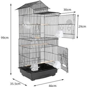 VOLIÈRE - CAGE OISEAU 46*35.5*99cm Volière cage oiseau en métal noir Per