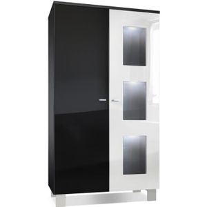 Vladon Buffet Armoire Denjo Corps en Blanc Mat//Façades en Blanc Haute Brillance et Aspect Béton Oxyde