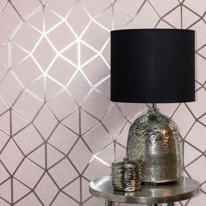 Platine Geo Treillage Texture Papier Peint Fard Rose//Doré Rose Fine Decor