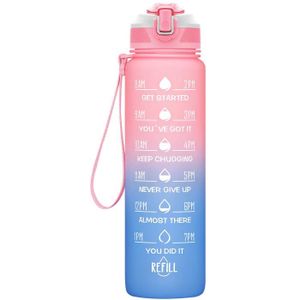 GOURDE Bouteille d'eau Gourde de Sport 1000ml, ABS 100% sans BPA, fermeture étanche, marqueur de temps, rose et bleu