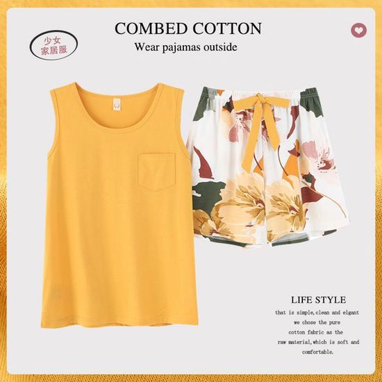 Pyjama Femme Débardeur Et Pantacourt - Coton Doux, Poche - Ensemble Décontracté Pour La Maison - 2