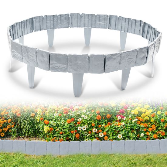 SWANEW 20 Pièces Bordure De Pelouse Plastique 5 M Aspect Pierre Bordure De Jardin, Bord De Tonte Bordure De Lit Palissade Anthracite Anthracite 54610142