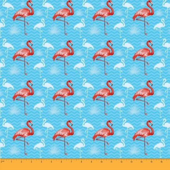 Soimoi Décoratif Oiseau Flamant Rose Imprimer 20 Gsm 44 Pouces De Large Tissu De Soie Pure Le 1 Yd Baby Blue