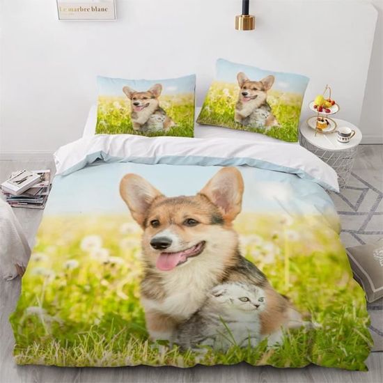 Housse De Couette Corgi 220x240 Cm – Ensemble 3 Pièces En Microfibre Douce – Motif Chien Mignon Pour Enfant Et Ado - 3