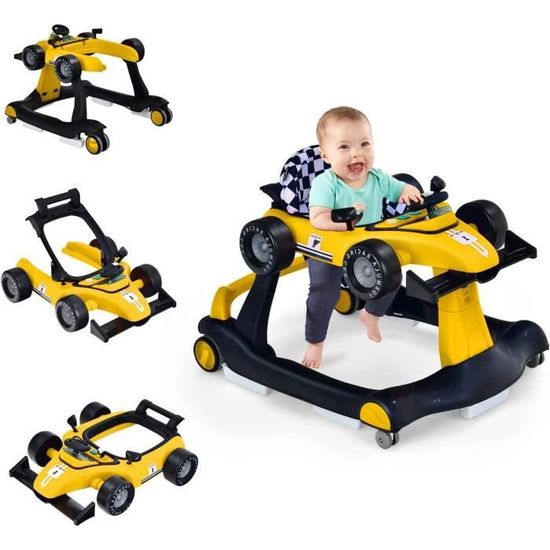 Trotteur Bébé 2 En 1 Pliable DREAMADE - Hauteur Réglable 3 Positions, Dossier Amovible, Vitesse Réglable, 6-18 Mois