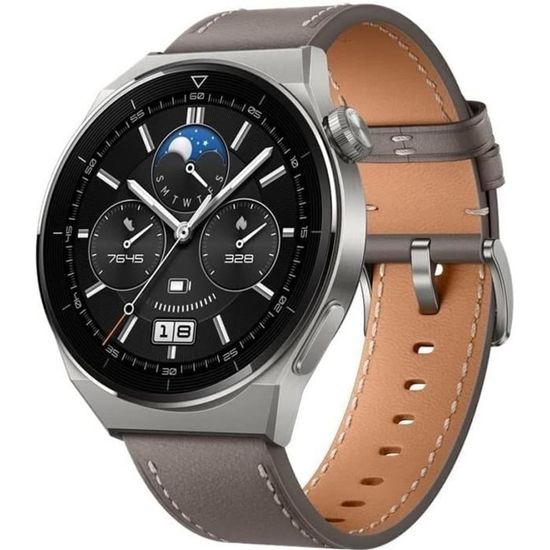 Huawei Watch GT 3 Pro 46 mm Boitier en titane avec bracelet en cuir gris