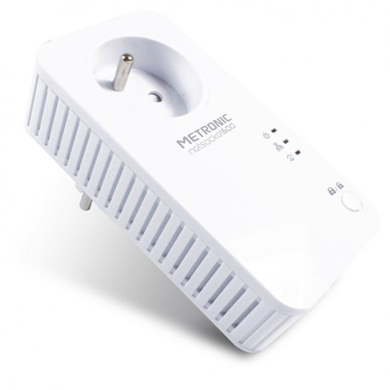 Metronic CPL Netsocket 600 MB/s – Adattatore Powerline Con 1 Porta Ethernet E Presa Estraibile