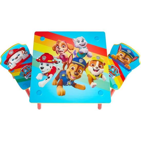 Table & 2 Chaises Enfants La Pat' Patrouille - Bois 50x50x44 Cm - Licence Officielle
