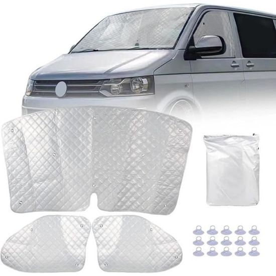 Pare-soleil Thermique Interne Pour VW T5, T6, Caravelle - Lot De 2, Maille Argentée, Installation Facile Sans Outils - 3