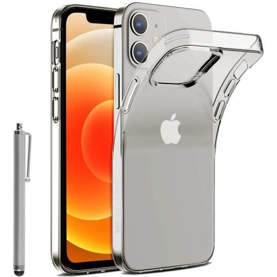 Pour Apple iPhone 12 mini 5.4": Coque Silicone gel UltraSlim et Ajustement parfait + Stylet - TRANSPARENT