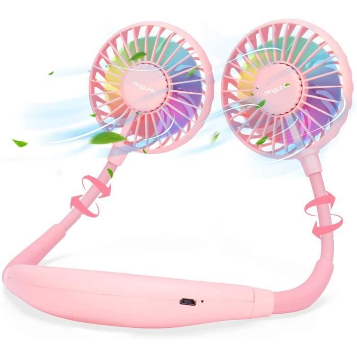 ventilateur portable d encolure mini ventilateur portable usb batterie rechargeable 3 vitesses rotation à 360 ° avec lumi[A76] - 123