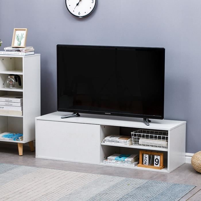 Meuble TV contemporain (blanc brillant), L 130 cm