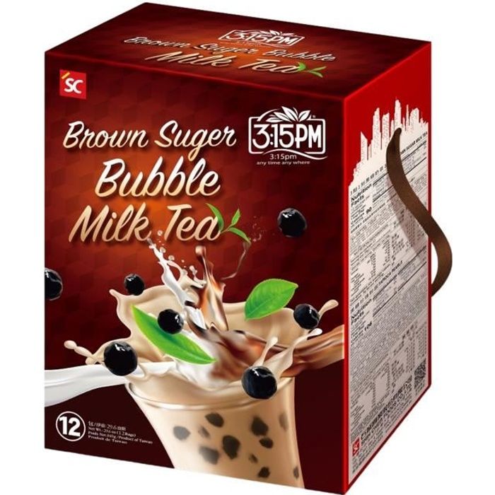 Bubble Tea 12 Kits Complets - Thé au lait au Sucre Brun aux Perles de Tapioca (Boba / Zenzou) - Préparation Rapide - avec Pailles