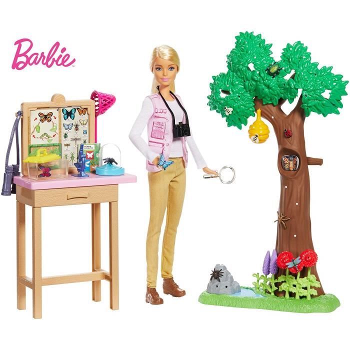 Barbie Métiers National Geographic Coffret Étude des Papillons, Poupée et Accessoires, Jouet pour Enfant, GDM49