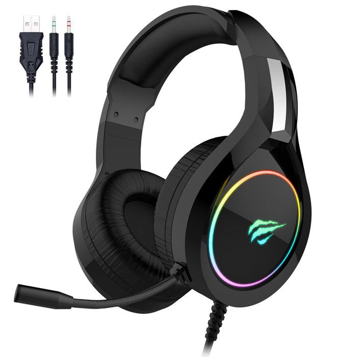 GAMENOTE HV-H2232D Casque gamer avec micro et retro éclairage RGB pour PC & consoles - Haut-parleur 50mm - Contrôle du volume Noir