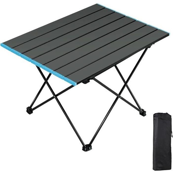 QIAN Table de Camping Pliante - Table Portable Aluminium - 68 x 46 x 40 cm - Avec Sac de Transport - Noir