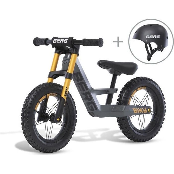 BERG vélo d'équilibre Biky Cross Gris avec casque