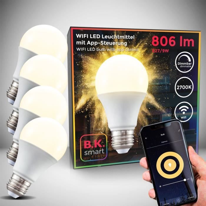 Set de 4 ampoules LED connectées E27 9W compatibles Alexa Google Home voice contrôle