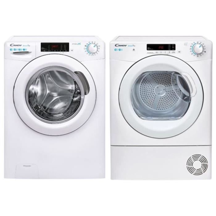 PACK CANDY Lave-linge Frontal 10kg 1200 Trs/min + Sèche-Linge Frontal Condensation 10kg Blanc 54
