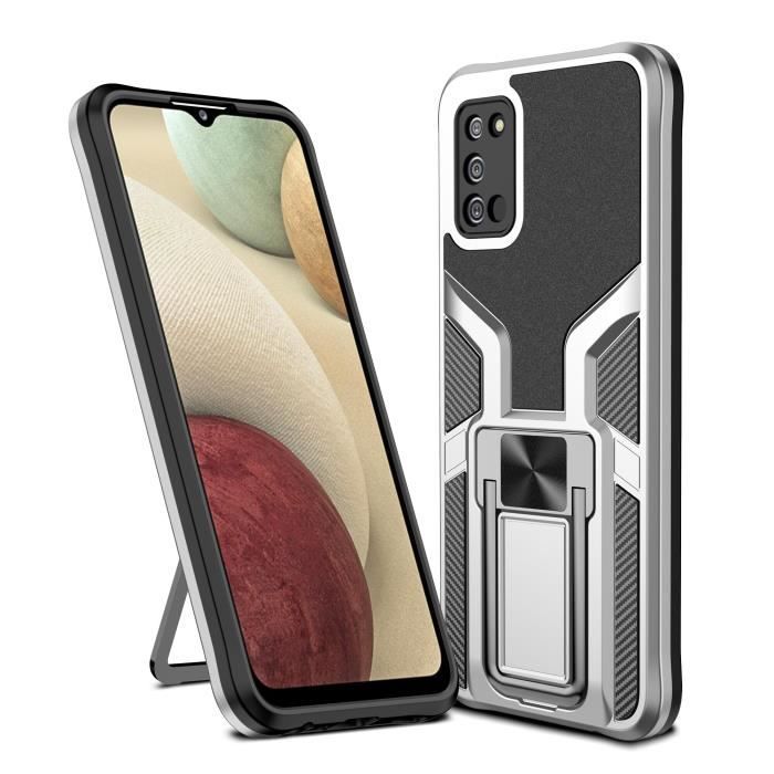Coque Samsung Galaxy A02s avec Support Antichoc Protection Bumper - Argent