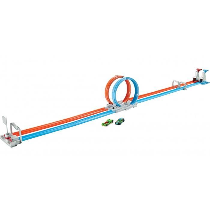 Hot Wheels piste Actionde lancement Double Loopings 213 cm orange/bleu