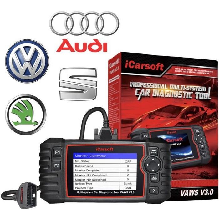 iCarsoft VAWS V3.0 - Valise Diagnostic VW Audi Seat Skoda - Outil Diagnostic Auto Pro - Lecture Défauts - Injecteurs - FAP