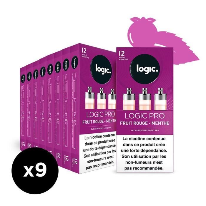 Logic PRO - Goût Fruit Rouge Menthe - 12 mg - 9 packs de 3 cartouches d’e-liquide.