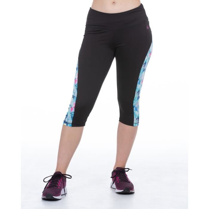 LONGBOARD Pantalon Legging de sport 3/4 Femme Uni Noir/empiècements imprimés