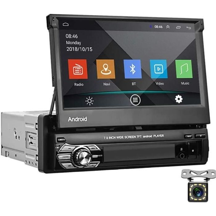 Android Autoradio 1 Din GPS CAMECHO Écran Télescopique 7- Écran Tactile Bluetooth FM Radio WiFi La Navigation Lien Miroir pour Télép