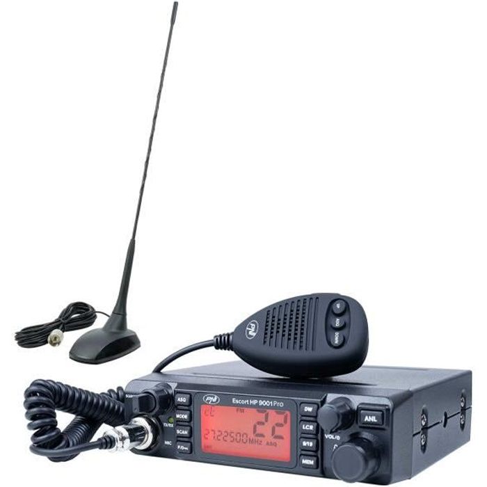 CB PNI ESCORT HP 9001 PRO ASQ Pack station radio réglable, AM-FM, 12V, 4W + Antenne CB PNI Extra 48 avec aimant inclus, 45 cm, 150W