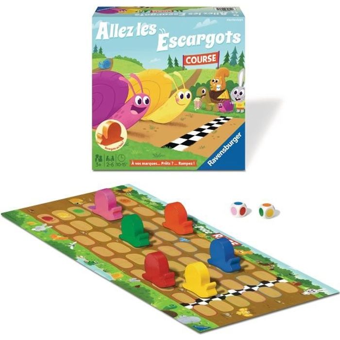 Allez les escargots - Ravensburger - Jeu desociété enfants - Jeu de parcours - 2 à 6 joueurs - Dès 3 ans