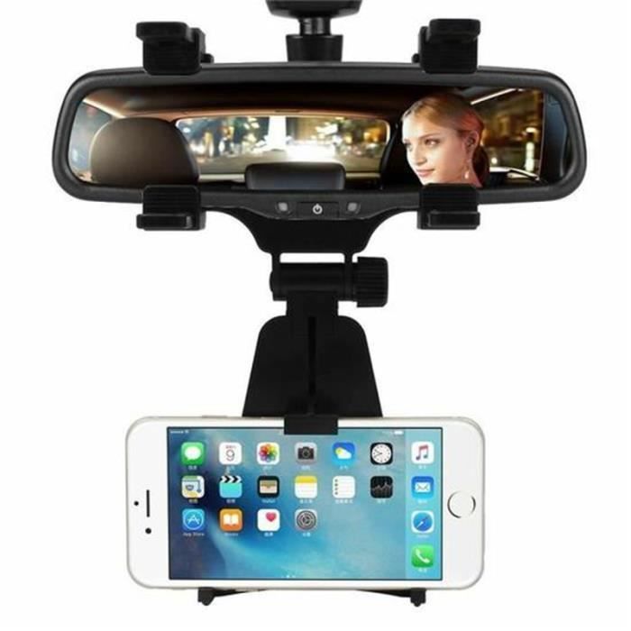 Support telephone voiture, support rétroviseur, support smartphone voiture, support telephone retroviseur. Noir