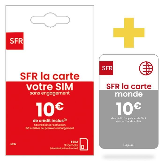 Sim SFR 5€+5€ et sa Recharge Monde 10€