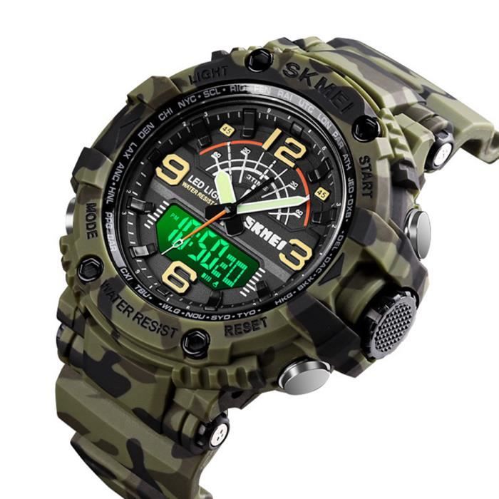 Montres Hommes Sport LED double affichage militaire armée verte