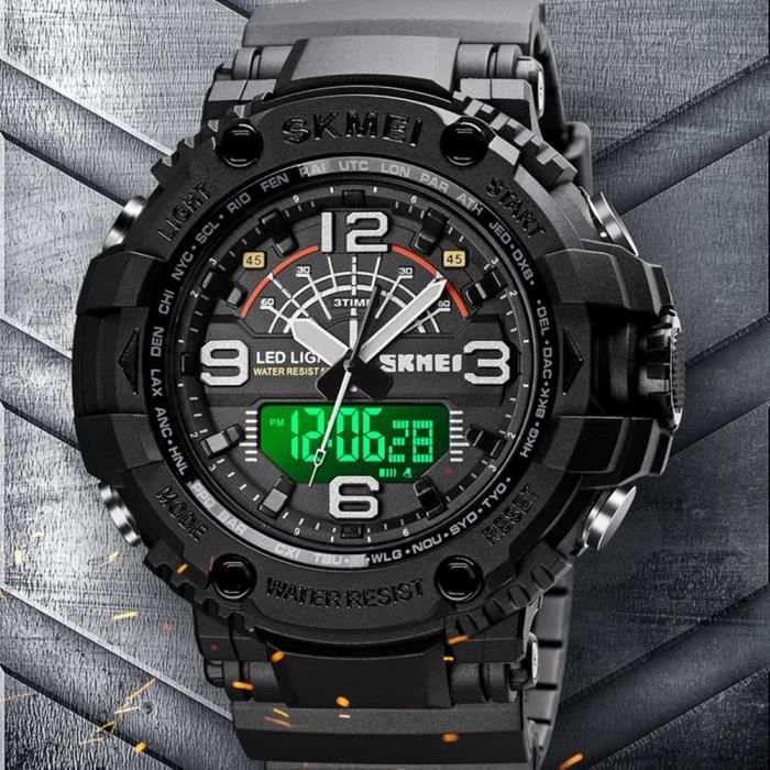 Montre Sport Homme LED double affichage noir