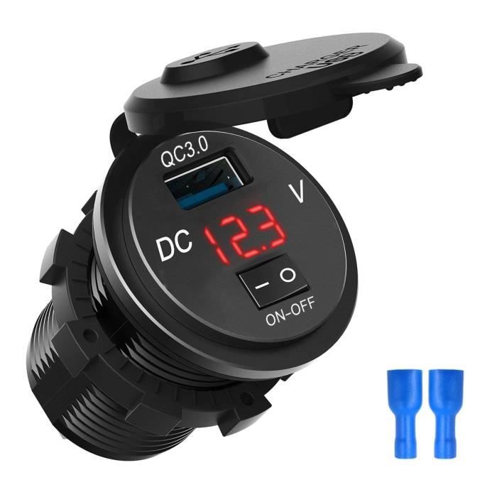 QC 3.0 moto bateau voiture USB chargeur prise voltmètre LED avec interrupteur marche/arrêt