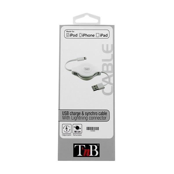 Câble rétractable USB de charge et de synchro pour iPhone 5, iPad 4, iPad mini, iPod touch 5 et iPod nano 7.Le sytème rétractable...