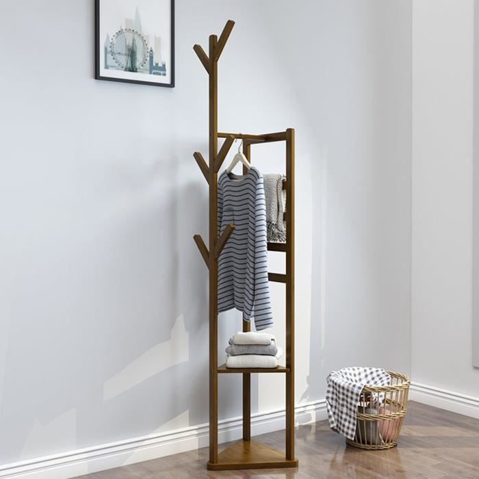 VINTEKY® Porte Manteau sur Pied, Penderie à Vêtement en Bambou, Forme d'arbre 6 Crochets 33*158 cm - Brun