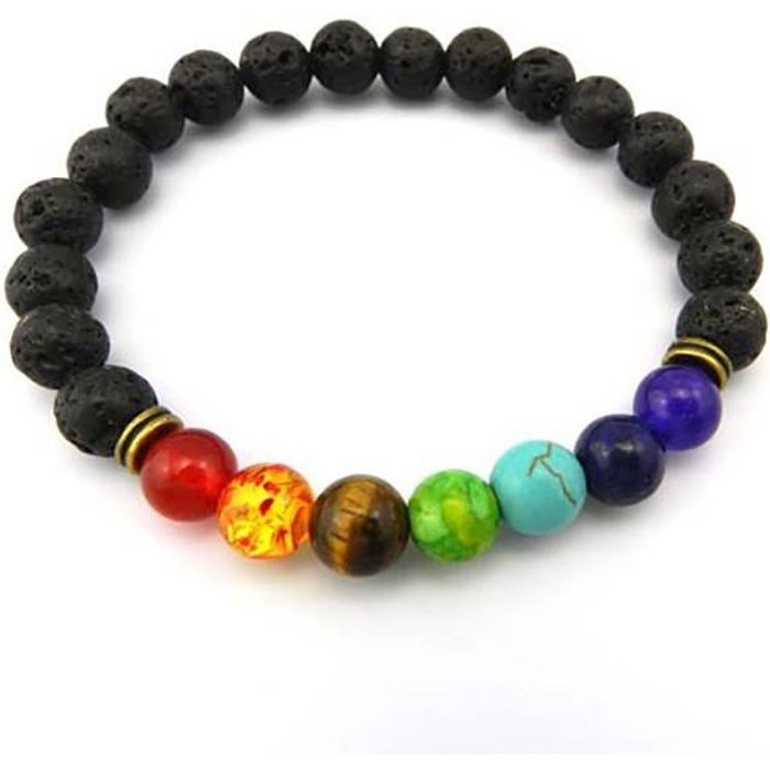 Bracelet en Pierres Naturelles de Lave - 7 Perles Chakra