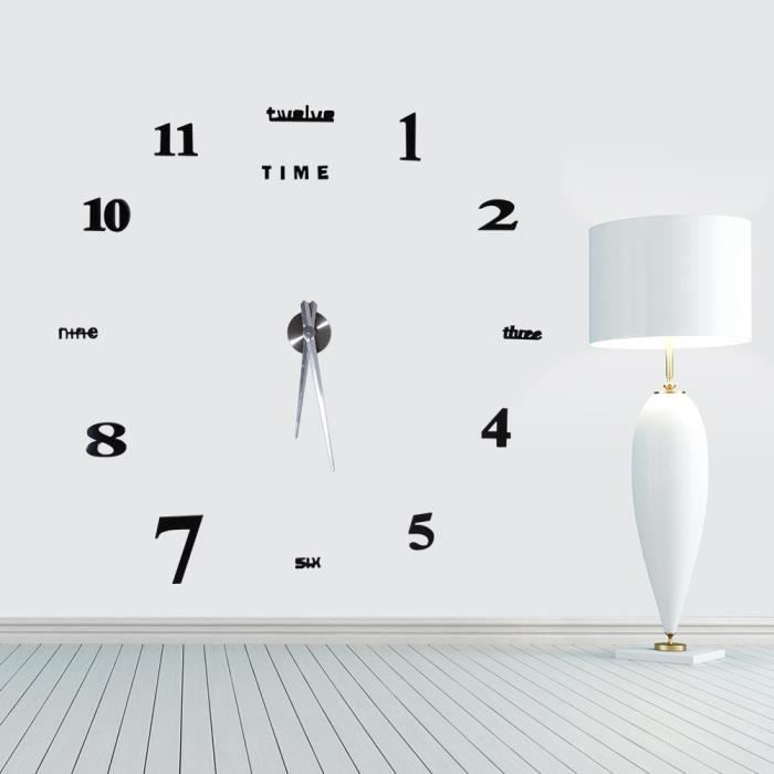Horloge murale design Salon Chambre Bureau 3D DIY Autocollant Miroir Décoration Moderne