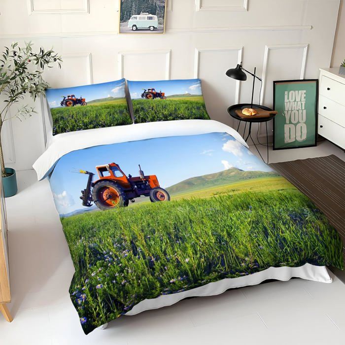 Housse De Couette 140X200 Tracteur Rouge Parures De Lit Avec 2 X Taies