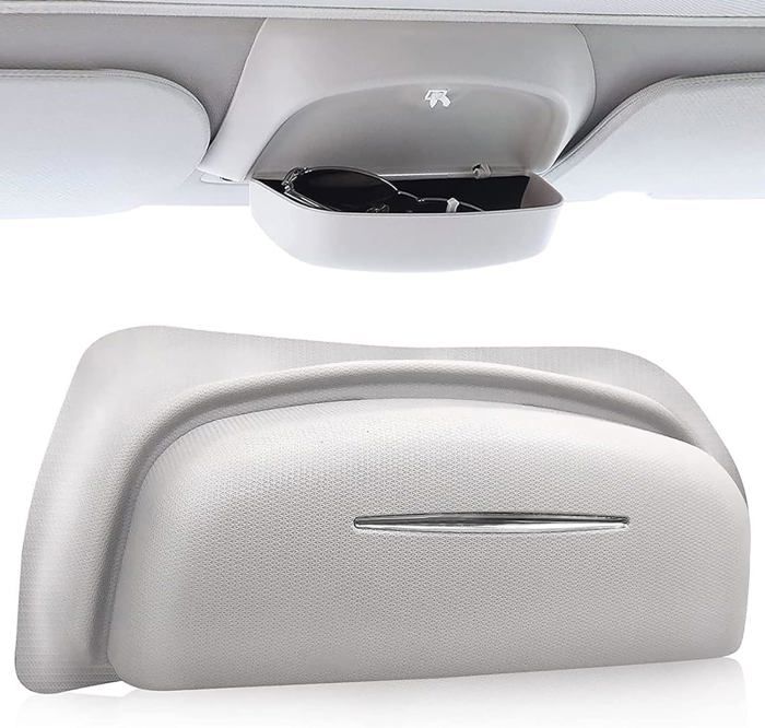 Support Lunettes Tesla Model 3 & Y - Porte-Lunettes Silicone Volant + Plateau Téléphone - Accessoire Pratique 2016-2024