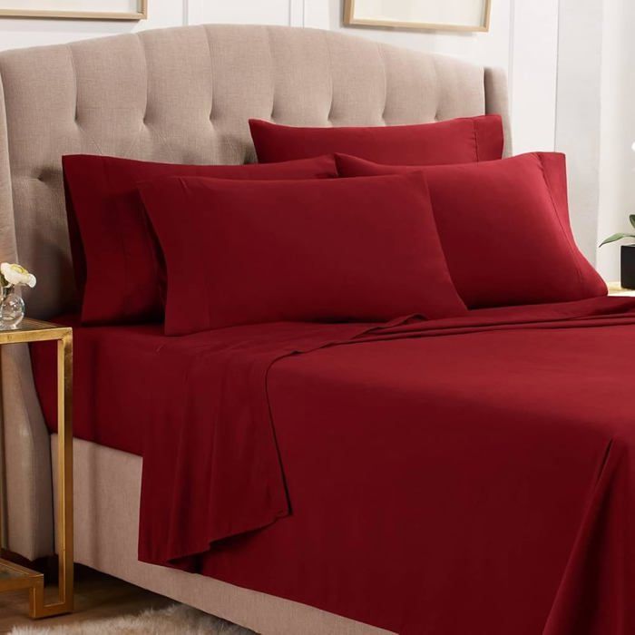 Parure de draps - 3 pièces - 100% Coton - Rouge - 57 fils