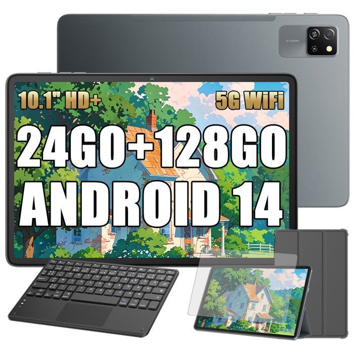 Blackview Tab 60 Pro Tablette Tactile 10.1 HD+ IPS Android 1424Go+128Go/SD 1 To5100mAh(10W) Wifi 5 Gris Avec Clavier K1