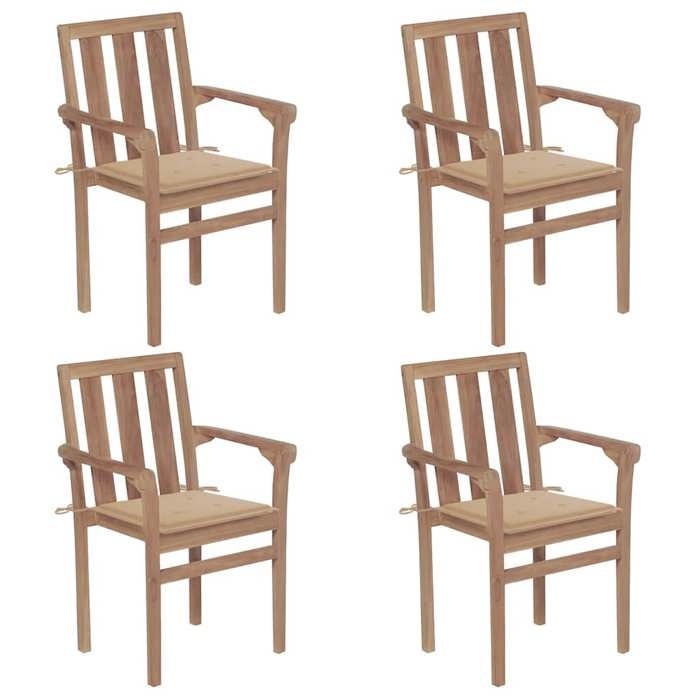 vidaXL Lot de 4 Chaises de Jardin Empilables avec Coussins Sièges de Terrasse Chaises de Salle à Manger Meubles de Patio 3073382