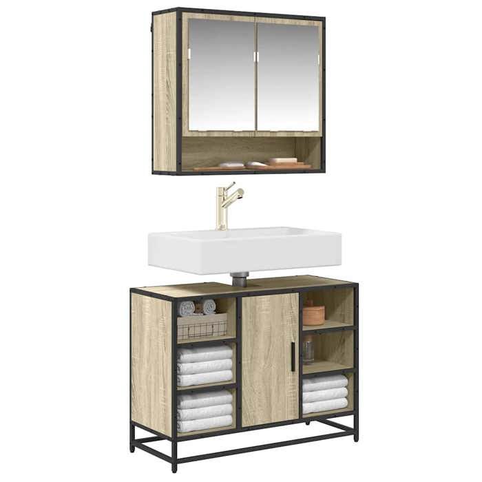 vidaXL Armoire lavabo de salle de bain chêne sonoma bois dingénierie meuble de lavabo de salle de bain meuble de salle de 849290