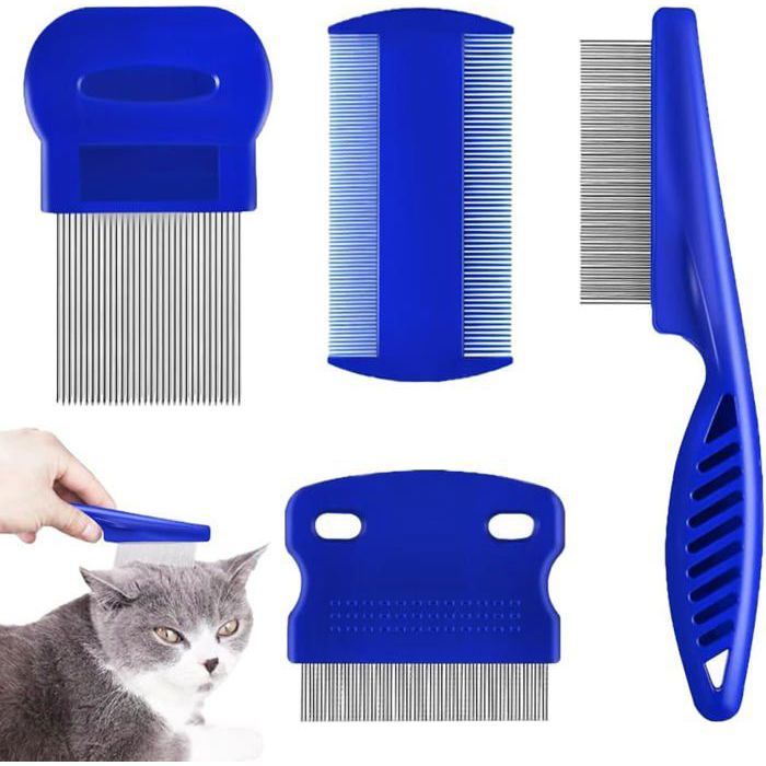 Comparer les prix de Lot de 4 peignes anti-puces en acier inoxydable outil de démêlage professionnel pour animaux