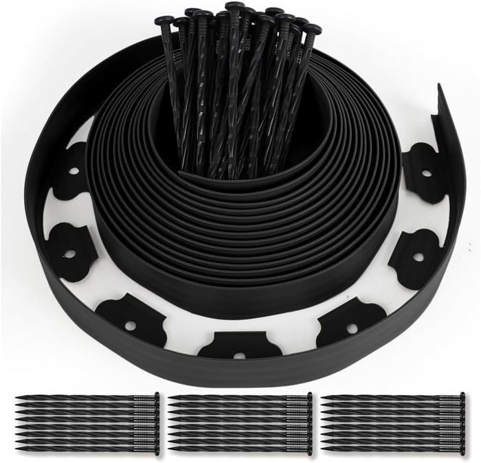 UNIGARDIA Bordure de Jardin Flexible 20m - Hauteur 13cm, Épaisseur 3mm - Bordure de Gazon en Plastique - Bordure de Pelouse résistante aux UV, Utilisation Facile, Noir avec Décor en Bois
