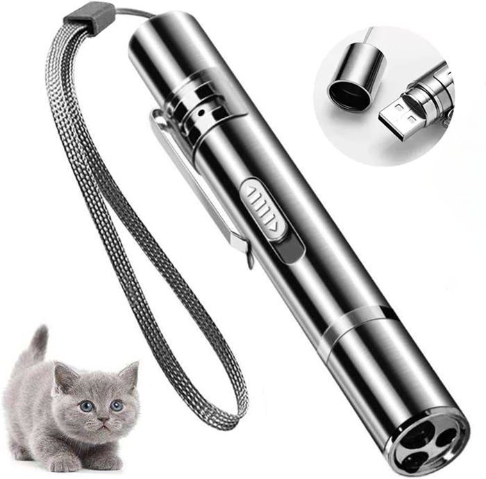 Lumière laser pour chats - Jouet pour chat avec LED - Jouet électrique pour chat - Rechargeable par USB - Acier inoxydable argenté