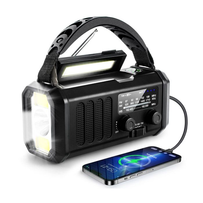 ®RisingFF Radio durgence à manivelle radio durgence 10 000 mAh radio météo AM/FM solaire chargement USB Type-C